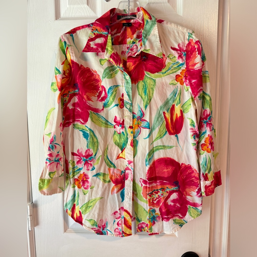 Ralph Lauren Designer 100% Cotton Women's Blouse Floral Size M